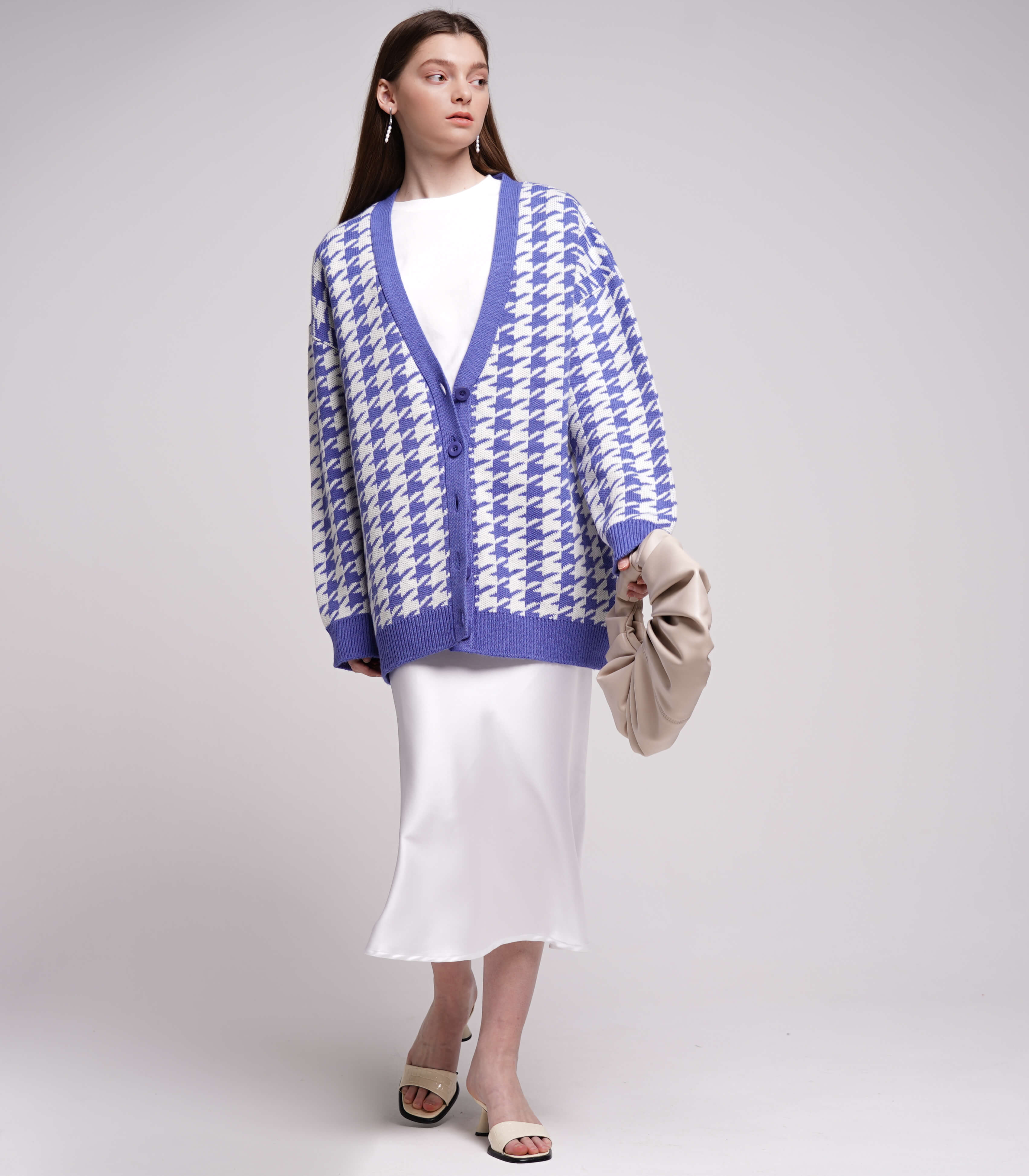 

Кардиганы TOPTOP, Фиолетовый кардиган в <<гусиную лапку>> TOPTOP