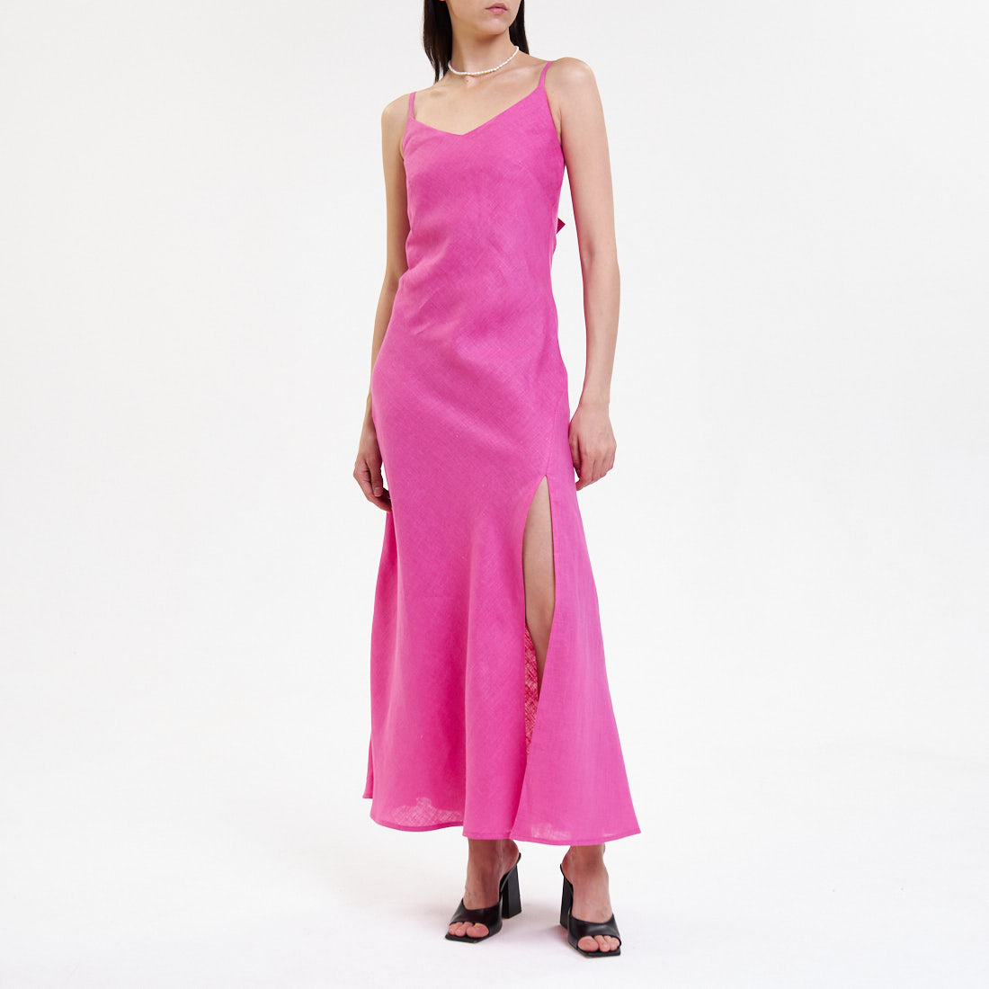 

Сарафаны Tis, Розовый сарафан из льна с разрезом Tis