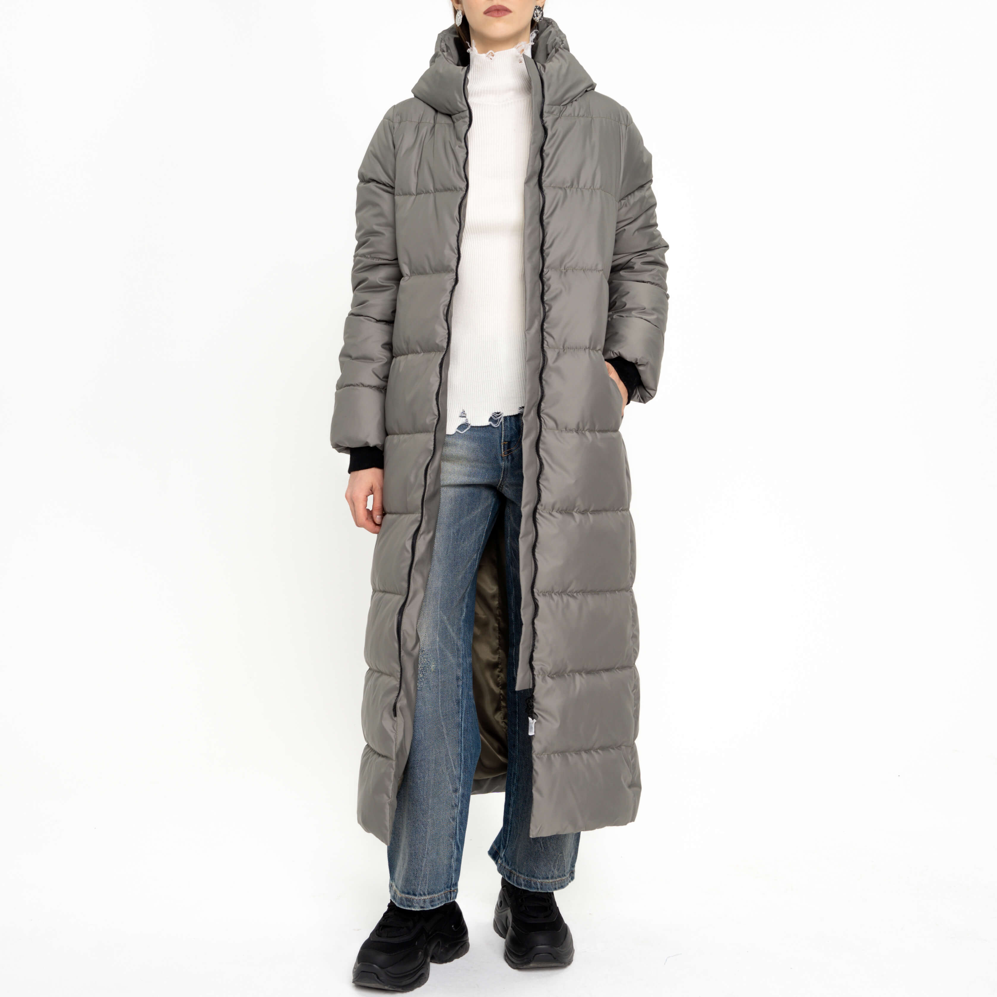 

Пуховики и зимние куртки Trends Brands, Зелёное длинное пальто Trends Brands