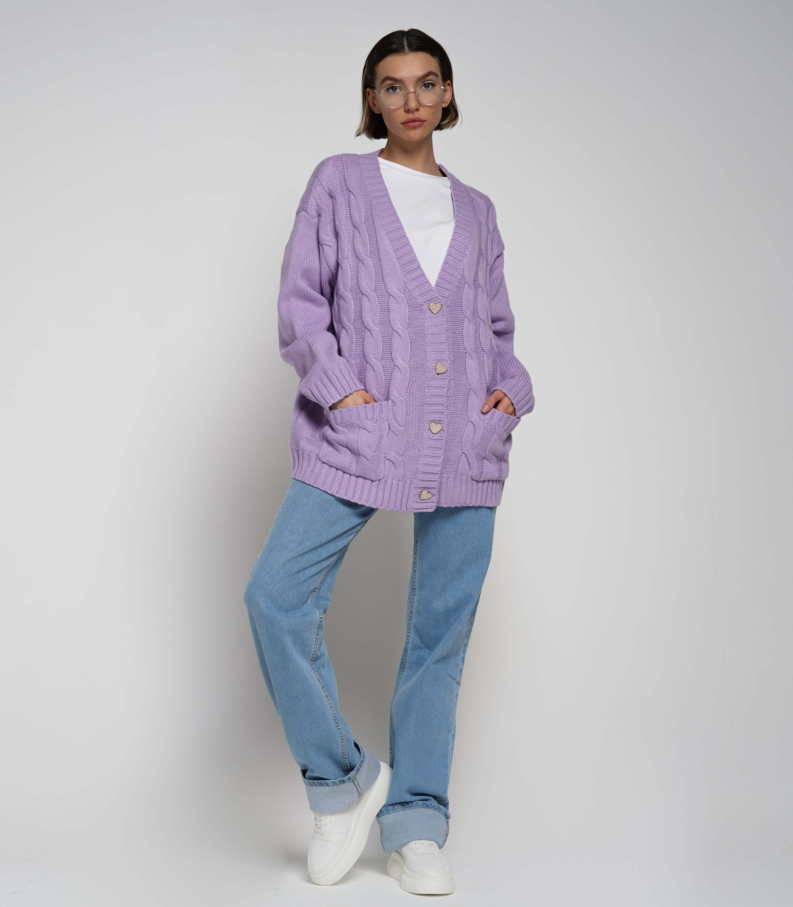 

Кардиганы TOPTOP, Лавандовый кардиган с узором <<косы>> TOPTOP