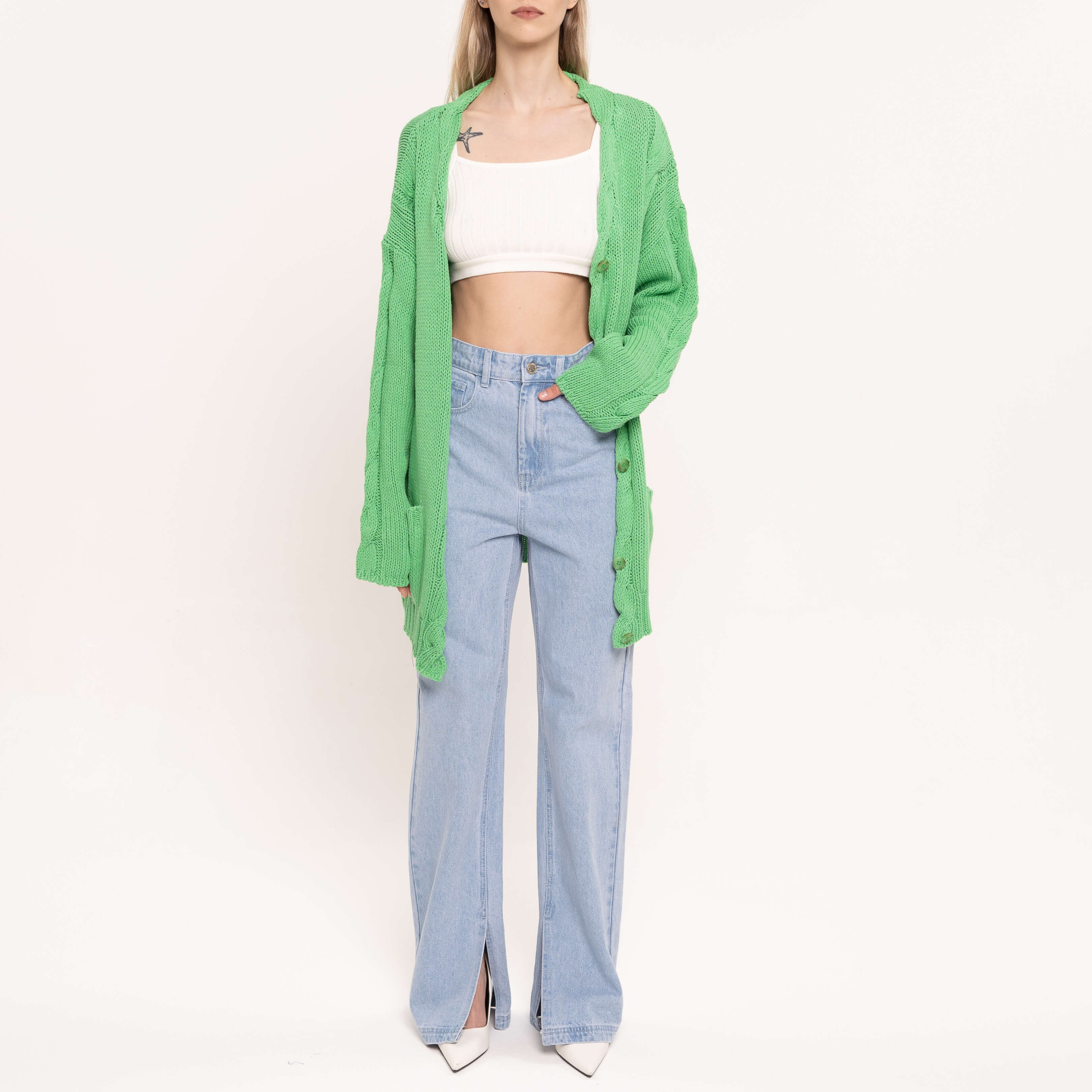 

Кардиганы TOPTOP, Зелёный кардиган с узором "косы" TOPTOP